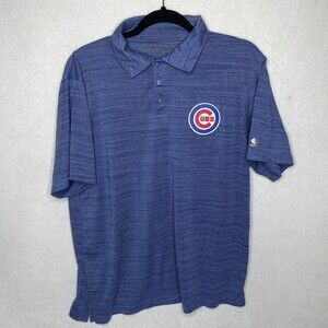 True Fan MLB Genuine Merchandise Large Chicago Cubs Polo Shirt Blue Heather
